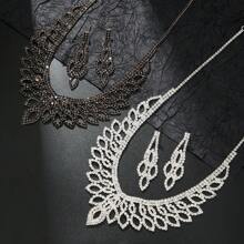 1set Crystal Full Rhinestone Earrings & Necklace Bridal Jewelry Set - Water Drop - View 3