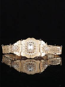 1pc Adjustable Length Moroccan Style Waist Chain, Women's Robe Metal Belt With Rectangular Rhinestone Inlay, Suitable For Wedding, Party, Festival, Ramadan Outfit Accessory - Waist Chain - View 14