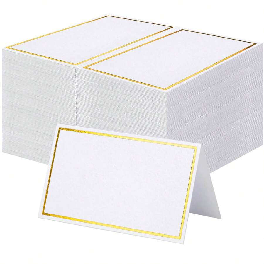 10 piezas Tarjetas de ubicación premium, tarjetas de mesa pequeñas con borde de lámina de oro, tarjetas de carpa de 2" x 3.5", tarjetas de acompañante, tarjetas de nombre, tarjetas de ubicación para bodas, mesa, cenas, tarjetas de asientos - Multicolor - Ver 1