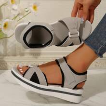 Women's Platform Wedge Sandals Casual Summer Pad High Heel Sandals Adjustable For Outdoor Leisure Travel - 灰色 - 查看 9