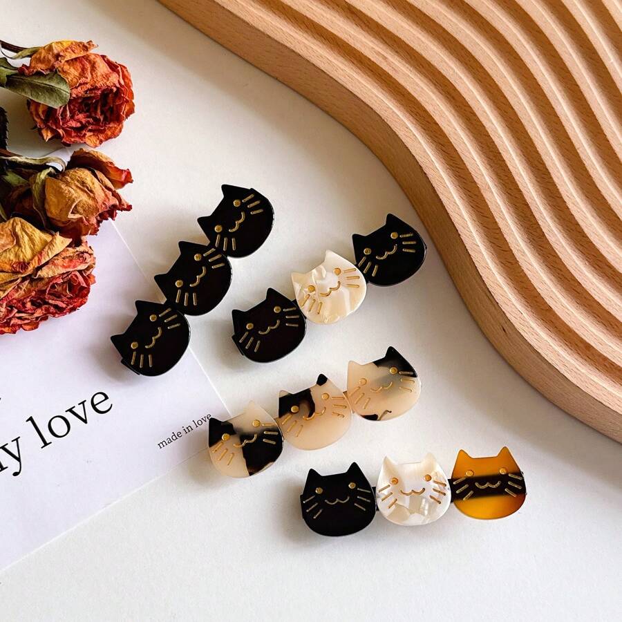 مشابك شعر بلاستيكية ثلاثية اللون من الأسيتات بتصميم قطة وتمساح، مشابك شعر مخالب، اكسسوارات شعر، أدوات مدرسية