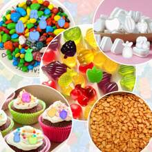 水果零食模具硅胶软糖模具、心形、熊、迷你恐龙和迷你甜甜圈、软糖模具托盘用于糖果巧克力软糖烘焙（樱桃葡萄香蕉苹果菠萝） - 彩色 - 查看 9