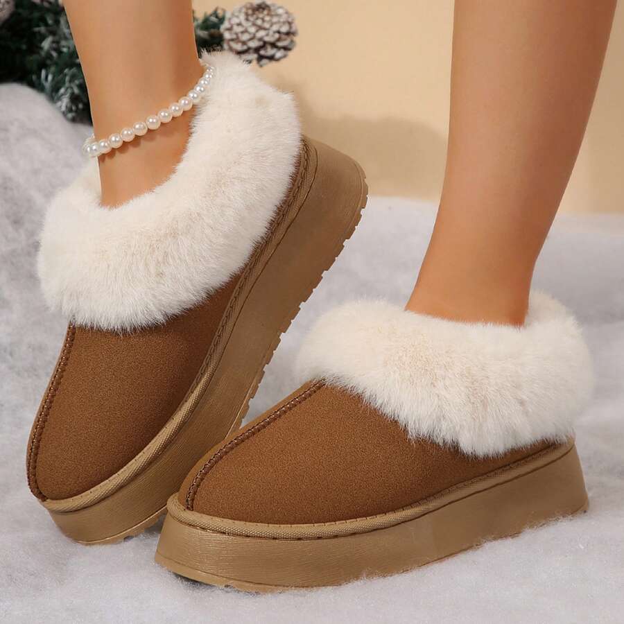 Women's Suede Shearling Ankle Moccasin Bootie Slippers Memory Foam Indoor Warm Snow Boots - 棕色 - 查看 1