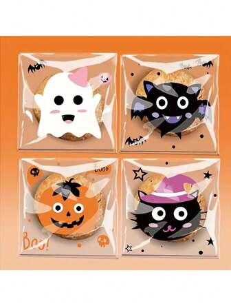 40/100个万圣节自粘饼干包装袋，花生脆，雪花蛋糕糖果袋，鬼节派对礼物自封袋，适用于烘焙，万圣节派对，节日用品