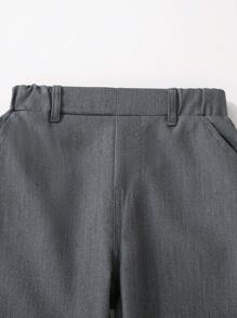 Young Boy Solid Casual Elastic Waist Long Pants, Spring & Autumn - Grey - View 3
