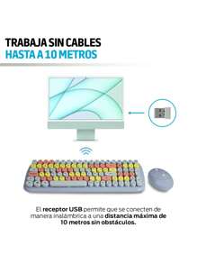 Redlemon Wireless Keyboard And Mouse With USB Receiver And Retro Vintage Design Of Round Typewriter Keys, QWERTY Layout In Spanish. - 查看 3