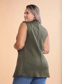 Max Women's Plus Size Long Open Neoprene Vest - xanh quân đội - Xem 4