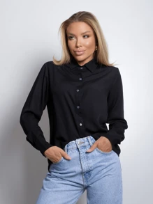 Women's Shirt Social Elegant Sophisticated Pocketless Classic Professional Casual Executive Fashion - 黑色 - 查看 3