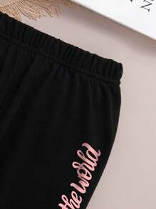 青少年女孩字母印花圆领运动衫和紧身裤两件套服装 - 粉色 - 查看 6