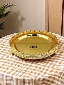 1pc Light Luxury Round Pattern Gold Fruit Basket Gold Flowers Carved Decorative Fruit Plate Handicrafts Fruit Plate - Gold - View 2