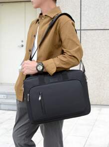 1pc Fashion Nylon Laptop Sleeve Bag For Men, Square Crossbody Messenger Bag, Water-Resistant Large Capacity, 15.6 Inch, For Work, Business, Travel Briefcase Students School Supplies Document Multi-Functional Outdoor Portable Dad Gifts Boyfriend Gifts Clutch Handbags Vacation Funny Gifts Laptop Case Chest Bag Side Bags Satchel Bag Leather Bag Hobo Bag Hip Bag Black Bag Travel Essentials Holiday Essentials Laptop Bag Summer Summer Bag Spring Break Bag Pack Laptop Bags - Black - View 10