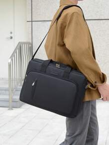 1pc Fashion Nylon Laptop Sleeve Bag For Men, Square Crossbody Messenger Bag, Water-Resistant Large Capacity, 15.6 Inch, For Work, Business, Travel Briefcase Students School Supplies Document Multi-Functional Outdoor Portable Dad Gifts Boyfriend Gifts Clutch Handbags Vacation Funny Gifts Laptop Case Chest Bag Side Bags Satchel Bag Leather Bag Hobo Bag Hip Bag Black Bag Travel Essentials Holiday Essentials Laptop Bag Summer Summer Bag Spring Break Bag Pack Laptop Bags - Black - View 11