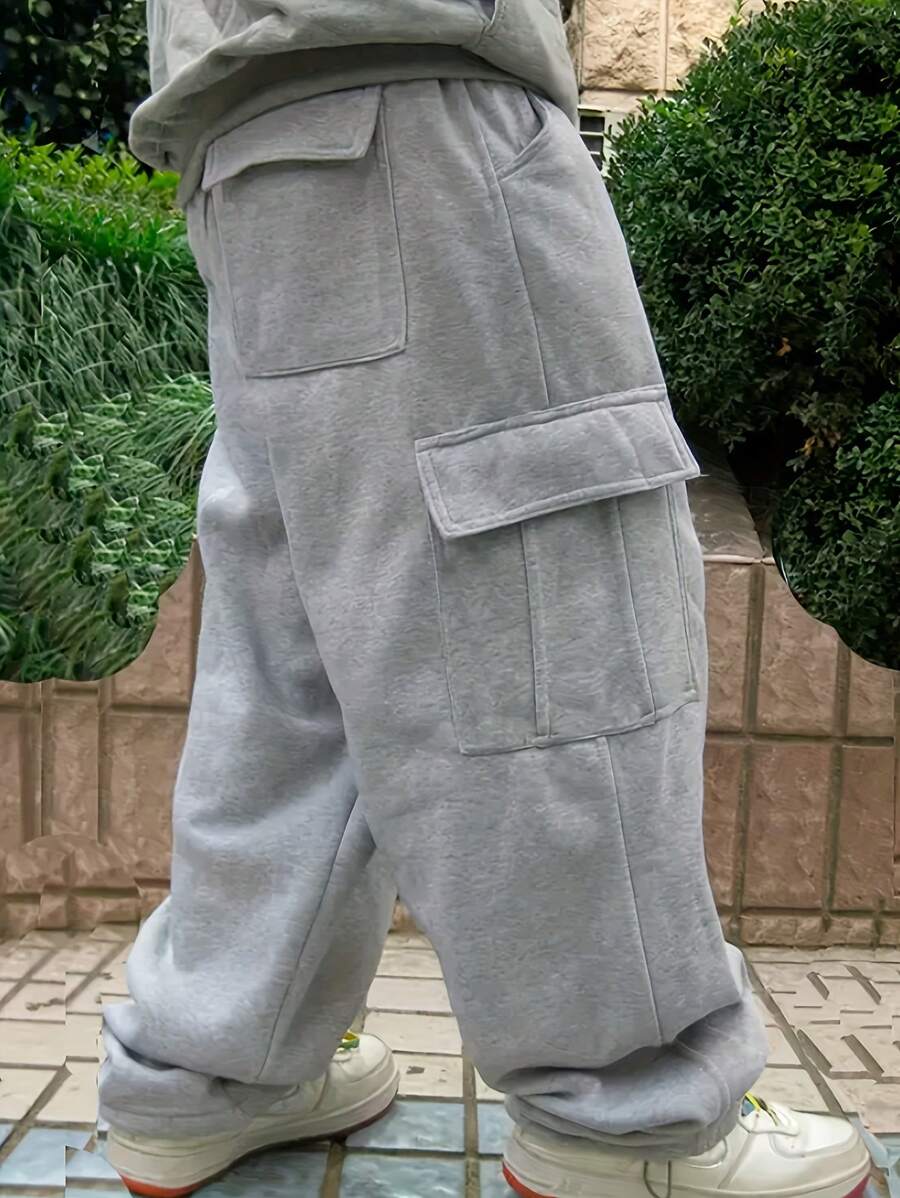 Men's Loose Fit Pockets Straight Leg Sweatpants For Fall/Winter - Light Grey - View 1
