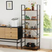 OLIXIS 5 Tier Bookcase, Tall Bookshelf Modern Book Case, Book Shelf For Books, Garage Kit, CDs, Movies, Industrial Corner Storage Organizer For Home Bedroom Office Kitchen, Rust Brown - 棕色 - 查看 10