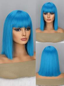 12-Inch Short Straight Wig With Bangs, Suitable For Daily, Festivals And Party Wear - Multicolor - View 16