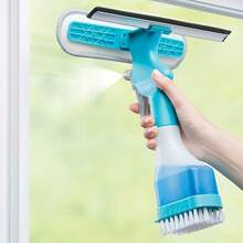 4-In-1 Glass Cleaner Brush, Multipurpose Window Cleaner For Scraping, Wiping, Scrubbing And Spraying, Creative Household Cleaning Tool For Bathroom, Mirror, Window, Glass, Tile, Cleaning Gadgets, Cleaning Supplies - Blue - View 3