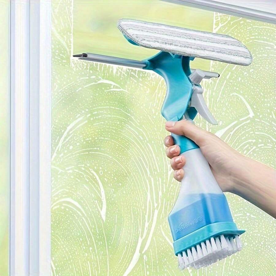 4-In-1 Glass Cleaner Brush, Multipurpose Window Cleaner For Scraping, Wiping, Scrubbing And Spraying, Creative Household Cleaning Tool For Bathroom, Mirror, Window, Glass, Tile, Cleaning Gadgets, Cleaning Supplies