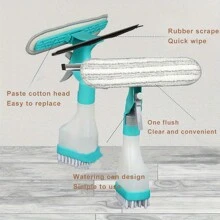 4-In-1 Glass Cleaner Brush, Multipurpose Window Cleaner For Scraping, Wiping, Scrubbing And Spraying, Creative Household Cleaning Tool For Bathroom, Mirror, Window, Glass, Tile, Cleaning Gadgets, Cleaning Supplies - Blue - View 4