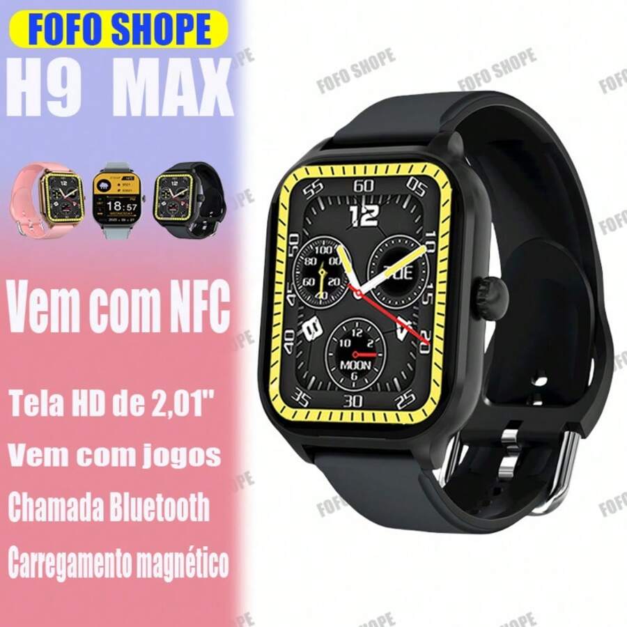 Latest Sports Watch Smart Watch H9 MAX Men's Sports Watch 2.01` HD Touch Screen Receiver/NFC Function/Blood Stopwatch Calculator For Android IOS - 黑色 - 查看 1