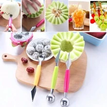 Dual-Headed Stainless Steel Watermelon Baller Kitchen Watermelon Carving Knife, Fruit Ball Spoon For Fruit Plate - Multicolor - View 7