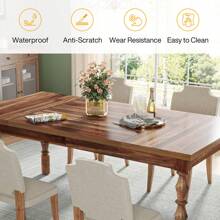 Tribesigns 62" Wooden Dining Table For 4-6 Persons, Oversized Rectangular Kitchen Table, Mealtime Table Kitchen & Dining Room Decor With Ornate Turned Legs, Home Decor Furniture, Walnut - 核桃 - 查看 12