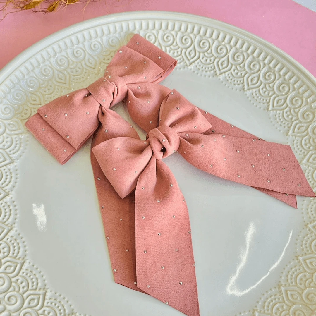 Kit 2 Bows / Mother And Daughter Bow / Bow With Tip / Fashion Bow / Rose Bow - 乾枯玫瑰色 - 查看 1