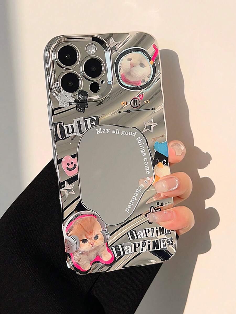 苹果 GUCADI 1 件电镀银色可爱猫咪镜面硬质手机壳适用于 防水防震防摔防刮