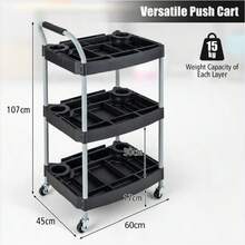 3 Layer Detailing Tool Cart, Large Capacity Utility Cart, Detailing Cart Tool Organizer, Mobile Rolling Cart W/ Multiple Divider, Sponged Handle & Swivel Wheel For Garage, DIY Project, Beauty Salon - Black - View 2
