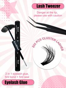 200pcs DIY Eyelash Extension Kit, 8-16mm Mixed Length Individual Lashes Cluster Set, Fluffy C-Curl Eyelash Extension Kit, Includes Lash Glue, Sealant And Eyelash Extension Tools For Easy At-Home Application - Black - View 8