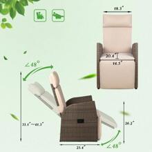 Outdoor Patio Wicker Chair Adjustable Recliner With Cushion And Build-In Table