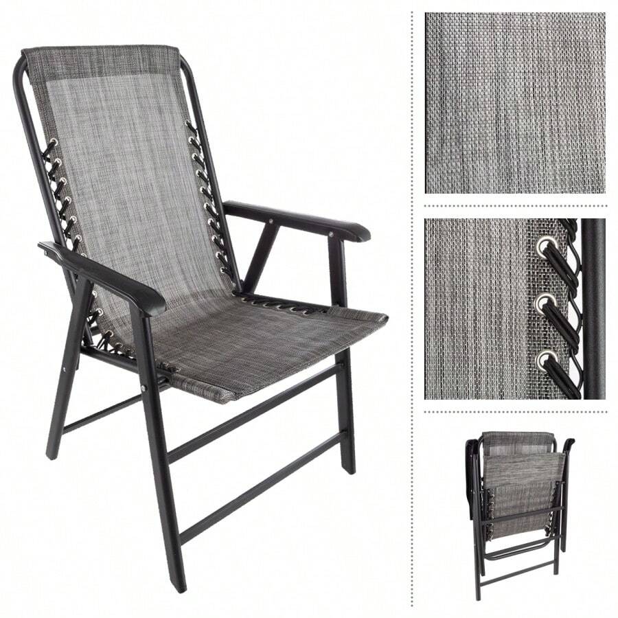 Lavish Home Folding Camping Chairs Set Of 2 Portable Gray Lawn Chairs