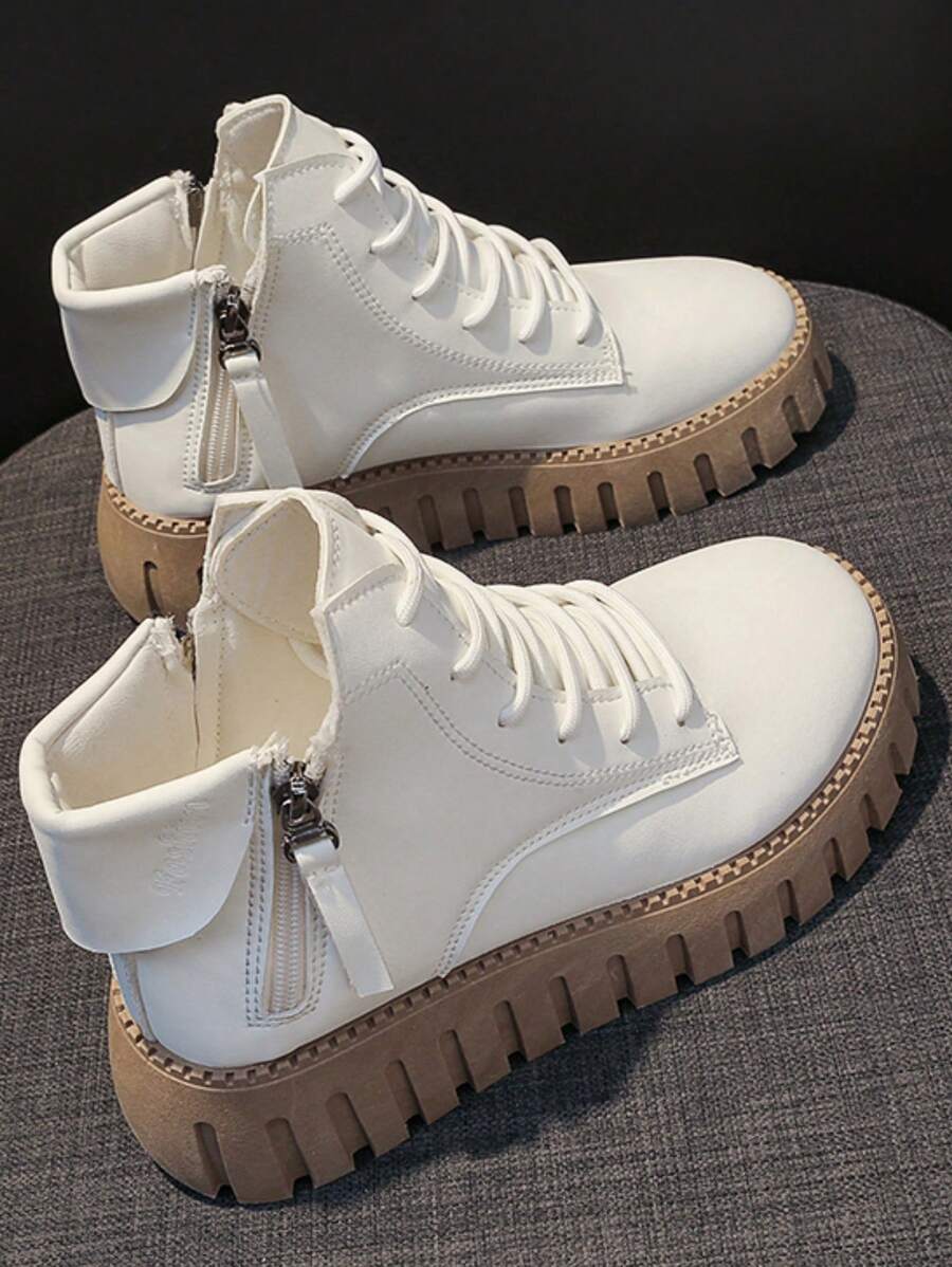 New High-Top Women Shoes, Thick Sole Shoes, Casual White Shoes, Sports Sneakers, Anti-Slip Boots, Versatile Ins Casual Shoes For All Seasons