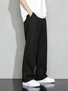 2pcs Boys' Casual Loose Waffle Straight Pants, Back To School Season Spring Summer Fall - Black - View 2