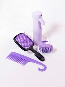 4件套发刷，宽齿梳，网状梳，硅胶洗发刷和200ML通用喷雾瓶，适用于头皮按摩发刷，适用于直发，长发，浓密卷发缠结发刷套装 - 彩色 - 查看 3