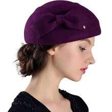 HIMESPORT Francuskie berety dla kobiet, damskie, 100% wełniany filcowy kapelusz fedora, koktajlowy, formalny, do kościoła, na herbatkę, podróżny, elegancki kapelusz typu cloche z kokardą - jednolity kolor - Zobacz 19