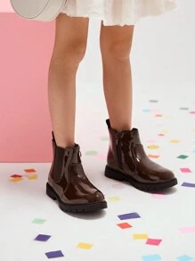 Girls Ankle Boots Pink Chelsea Bow Side Zipper Little Kid/Big Kid Fashion Boots Winter - Brown - View 2