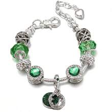 1 pieza Pulsera ajustable con flor de trébol hueca verde decorada con cuentas y cristal - Multicolor - Ver 7