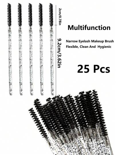 Bộ 25 cọ trang điểm mascara dùng một lần, cọ kẻ lông mày bằng pha lê, dụng cụ chuốt mascara, dụng cụ nối mi với đầu cọ nhỏ và dài, phù hợp cho việc nối mi.
