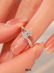 Luxury European & American S925 Sterling Silver Wedding Ring For Engagement, Dating Party, Daily Wear, New Bride Jewelry, Women, Random Boxed Style - Silver - View 7