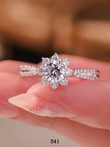 Luxury European & American S925 Sterling Silver Wedding Ring For Engagement, Dating Party, Daily Wear, New Bride Jewelry, Women, Random Boxed Style - Silver - View 5