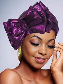 1pc Multi-Color Solid Bow Decor 3-Layer Head Wrap Scarf Turban Hat For Women - Multicolor - View 20