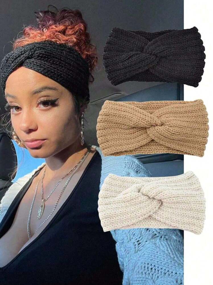 LIHELEI Fascia Capelli Donna Invernale, Fasce per Capelli Addensate Fascia Capelli Lavorate a Maglia, Fascia Elastica per Capelli per Regali per Donne e Ragazze - Nero, Grigio, Marrone