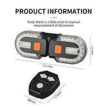 1pc USB Rechargeable Wireless Remote Control Bicycle Turn Signal Tail Light, Detachable Mountain Bike Night Riding Taillight - Black - View 6