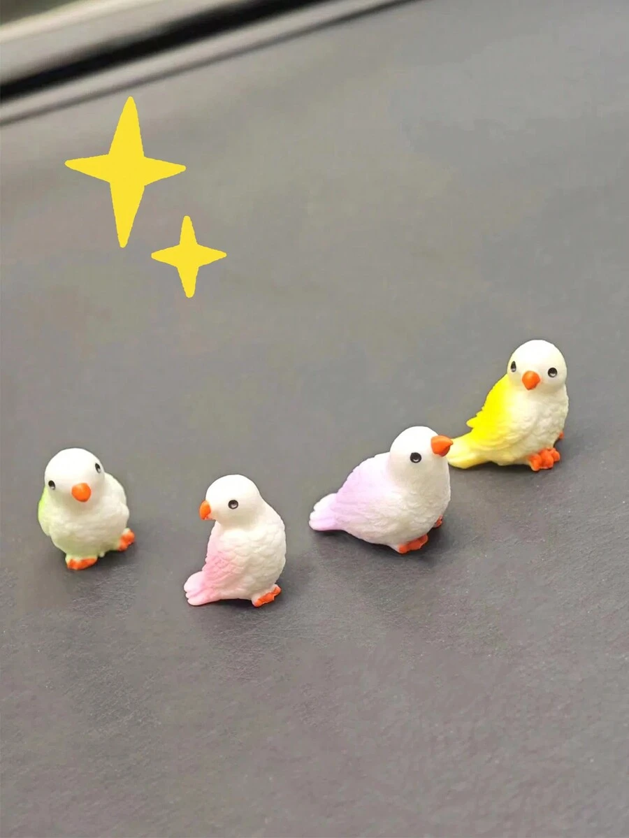 4 件汽车鸟饰品，可爱卡通鸟，动物树脂工艺饰品，节日小礼物！
