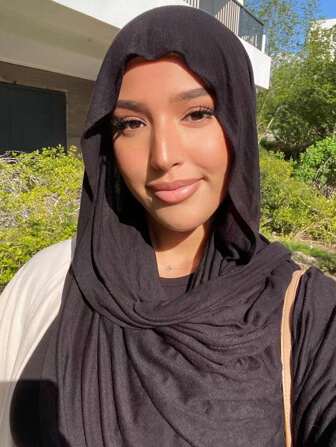 1pc Soft Solid Color Jersey Hijab, Silky Long Scarf, Arabian Knit Headwrap