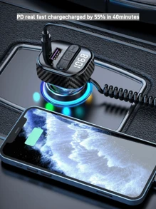 YITUMU Trasmettitore FM bluetooth 5.3 per auto, adattatore per auto Bluetooth con cavo di ricarica Type-C PD (30W) e porta USB, trasmettitore radio FM wireless, supporto riproduttore MP3, chiamate vivavoce, retroilluminazione LED, U Disk