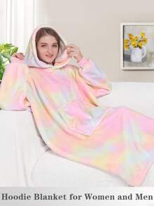 1 Pcs Wearable Blanket Sweatshirt Gifts For Women And Men, Warm And Cozy Giant Blanket Hoodie, Thick Flannel Blanket With Sleeves And Giant Pocket - 彩色 - 查看 3