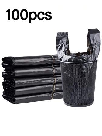 100pcs/50pcs/5pcs Thickened And Enlarged Black Garbage Bag, Trash Bags Kitchen, Vegetable Bag Big Garbage Bags For Paper, Plastic, Bottles, Newspaper, Lawn Plastic Bags With Handles T-Shirt Bags Bulk Plastic Bags