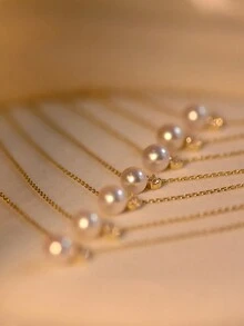 GAGAFEEL 1 件简约法式 S925 纯银珍珠珍珠项链，时尚复古优雅锁骨链，友谊的最佳礼物 - 金色 - 查看 4
