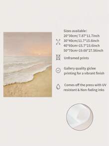 1pc Sunrise Beach Seascape Wall Art, Frameless Canvas Poster, Abstract Wabi-Sabi Style Living Room Decor Hanging Print